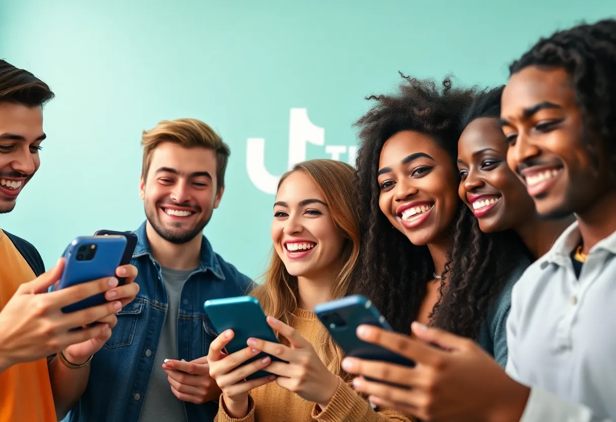 Young people engaged with TikTok on smartphones