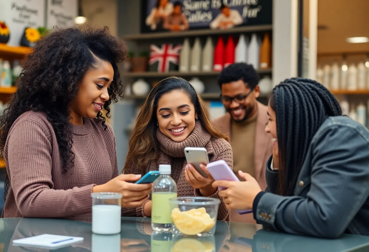 Diverse consumers engaging with UK brands reflecting authenticity and AI in marketing.