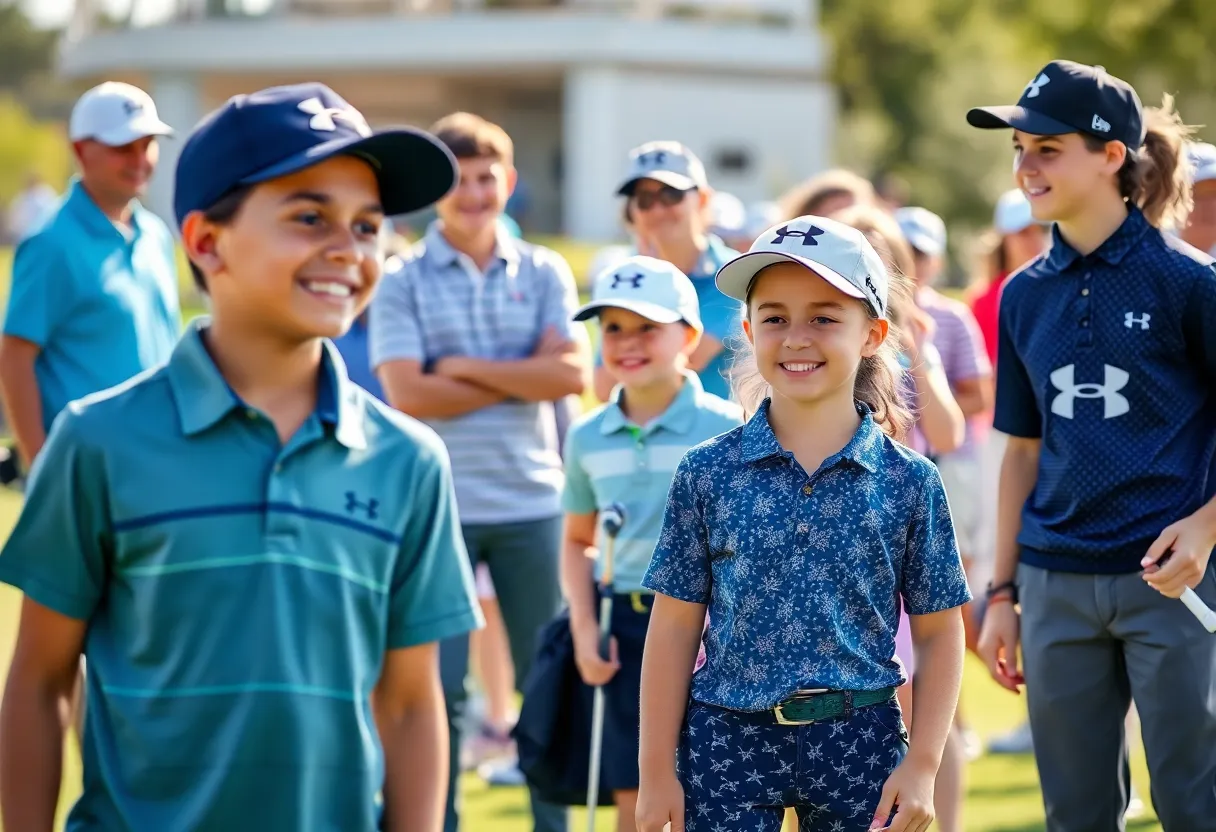 Young golfers participating in an Under Armour golf event