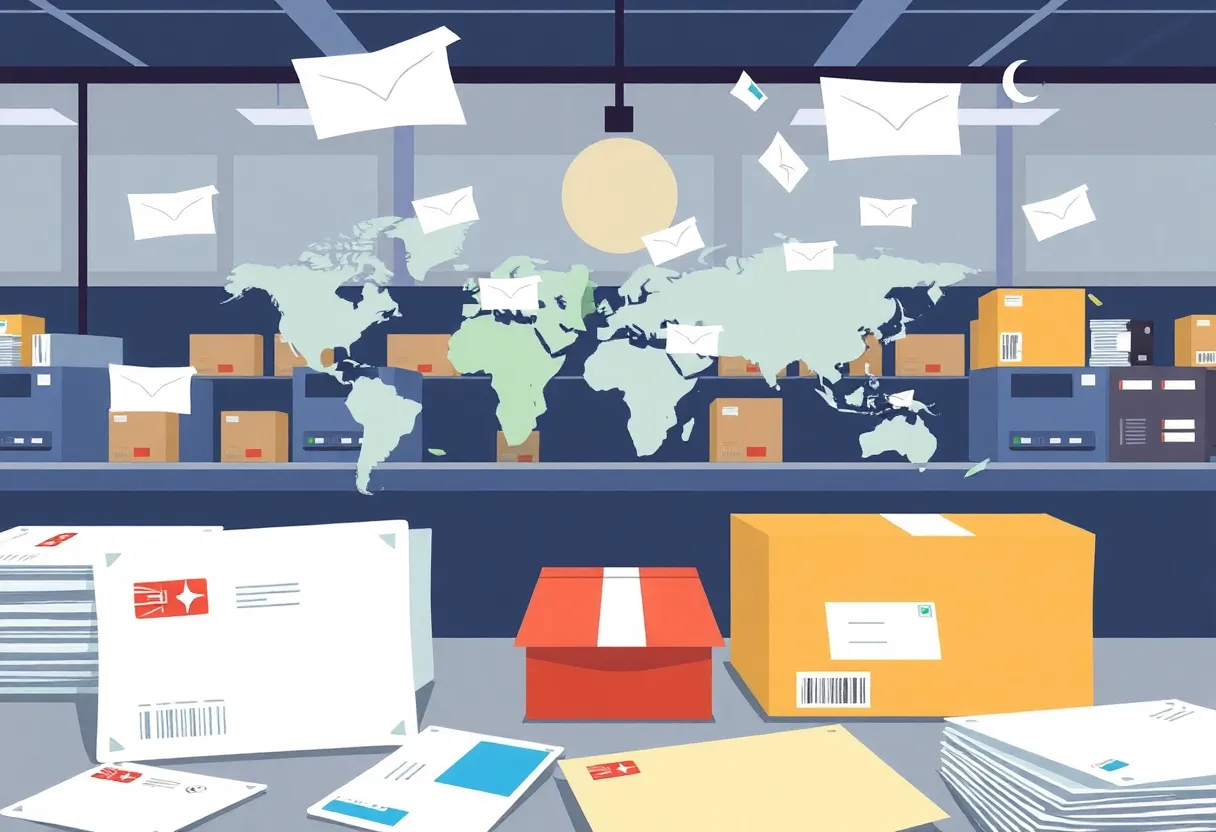 Illustration of USPS processing international packages