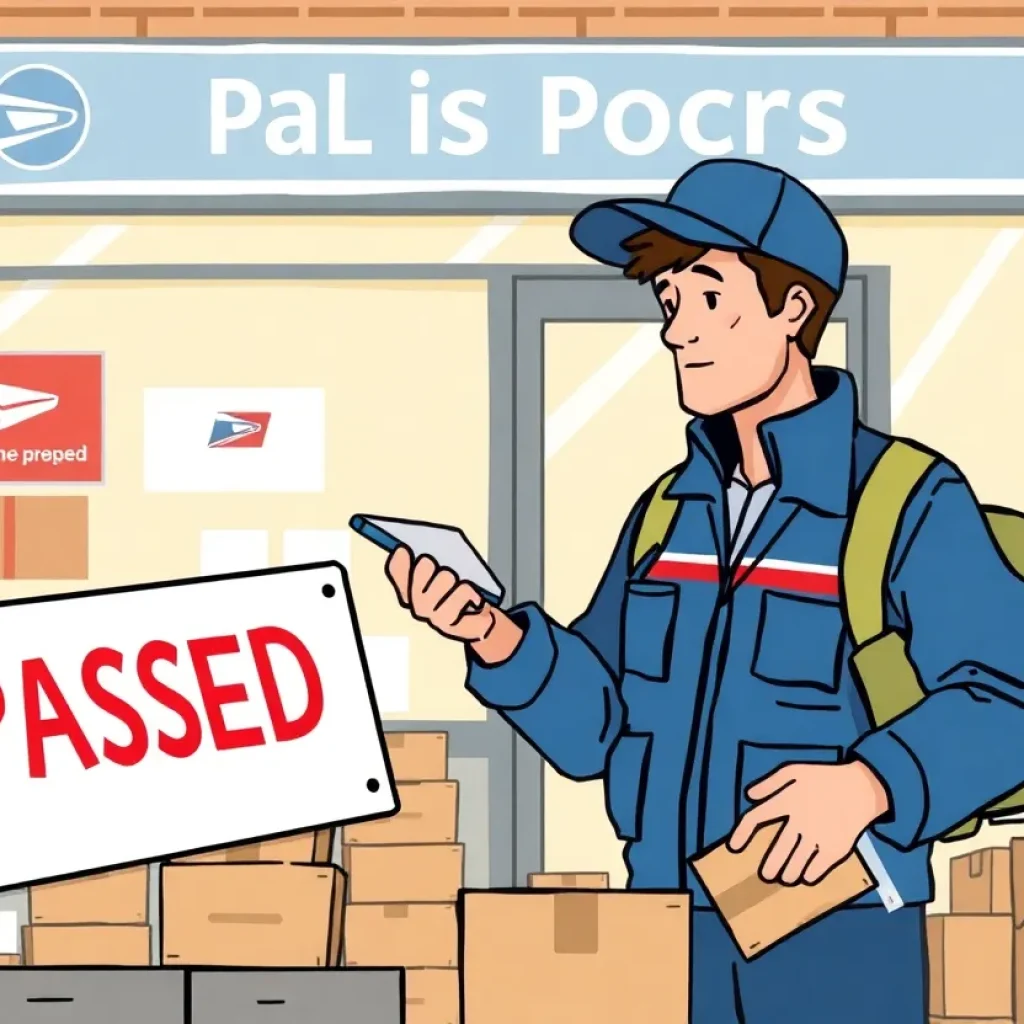 Illustration of postal worker with paused parcels