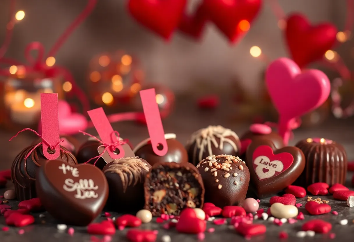 Valentine's Day chocolates displayed with price tags indicating increases.