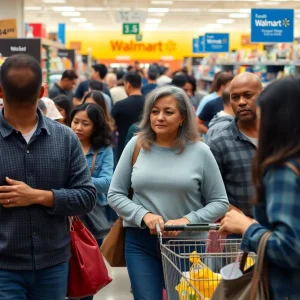 Customers shopping at Walmart during inflation concerns.