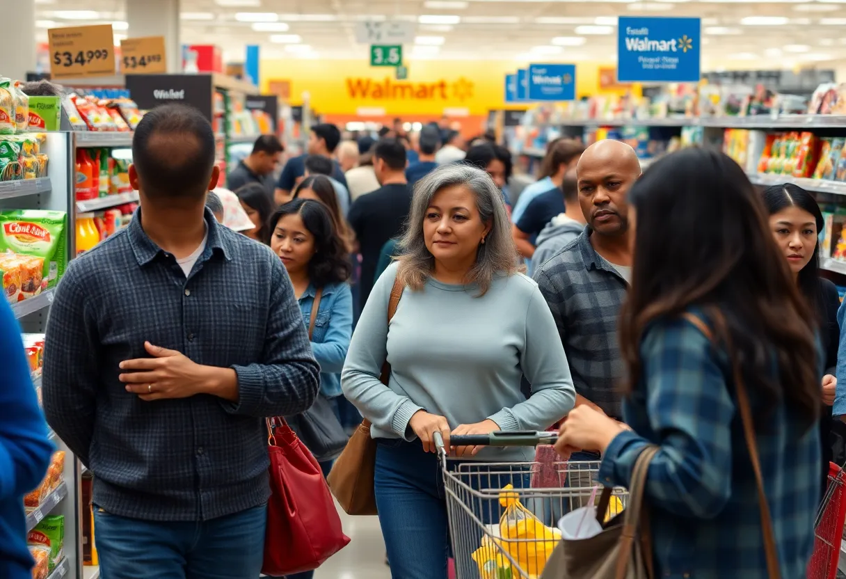 Customers shopping at Walmart during inflation concerns.