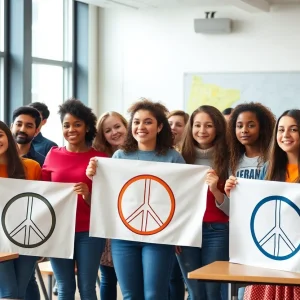 High school students from Wayne County preparing for a United Nations conference on peace advocacy.