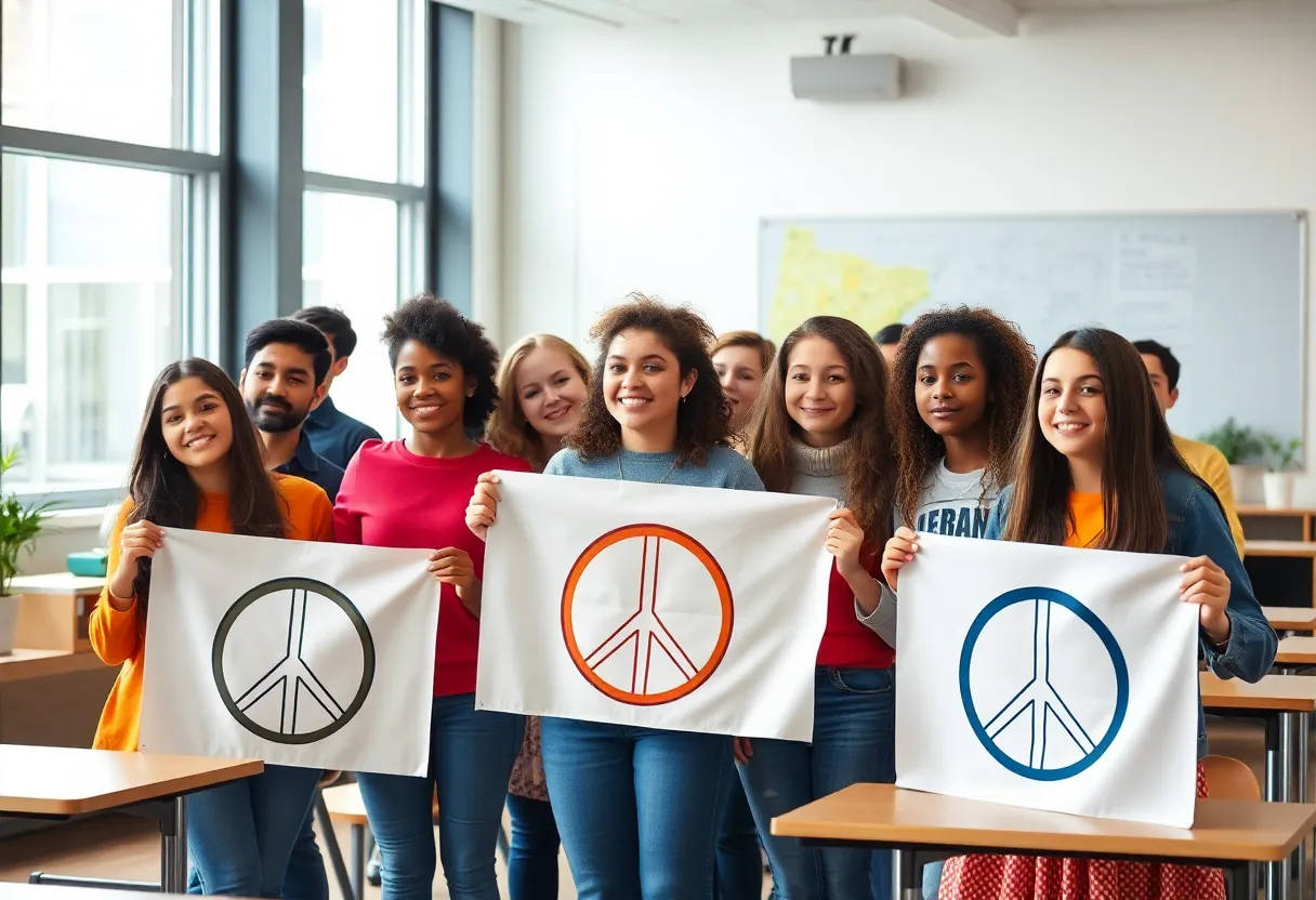 High school students from Wayne County preparing for a United Nations conference on peace advocacy.