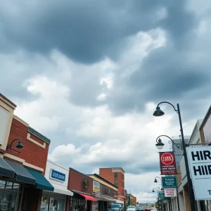 Business district in West Michigan with expressions of concern amidst potential tariffs.