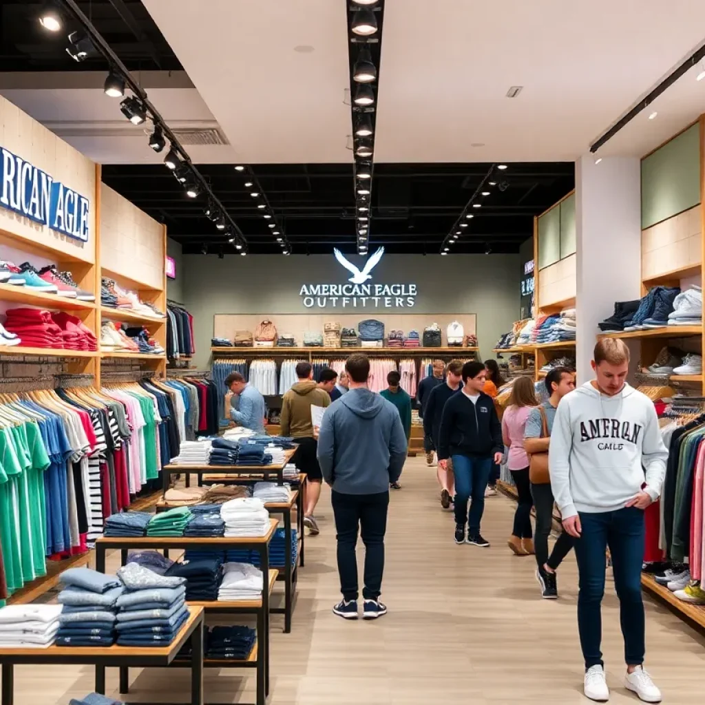 Interior view of an American Eagle Outfitters store with customers shopping.