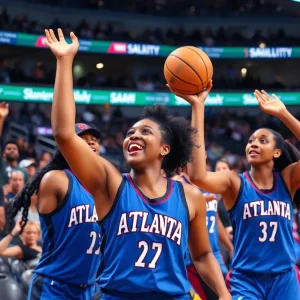 Fans cheering for the Atlanta Dream during a home game