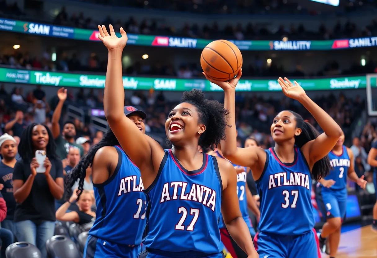 Fans cheering for the Atlanta Dream during a home game