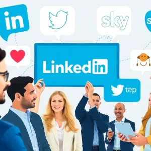 Diverse professionals engaging with B2B social media platforms