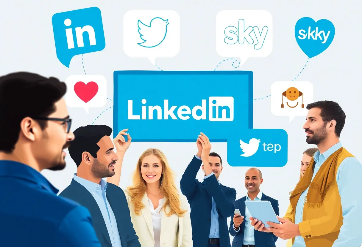 Diverse professionals engaging with B2B social media platforms