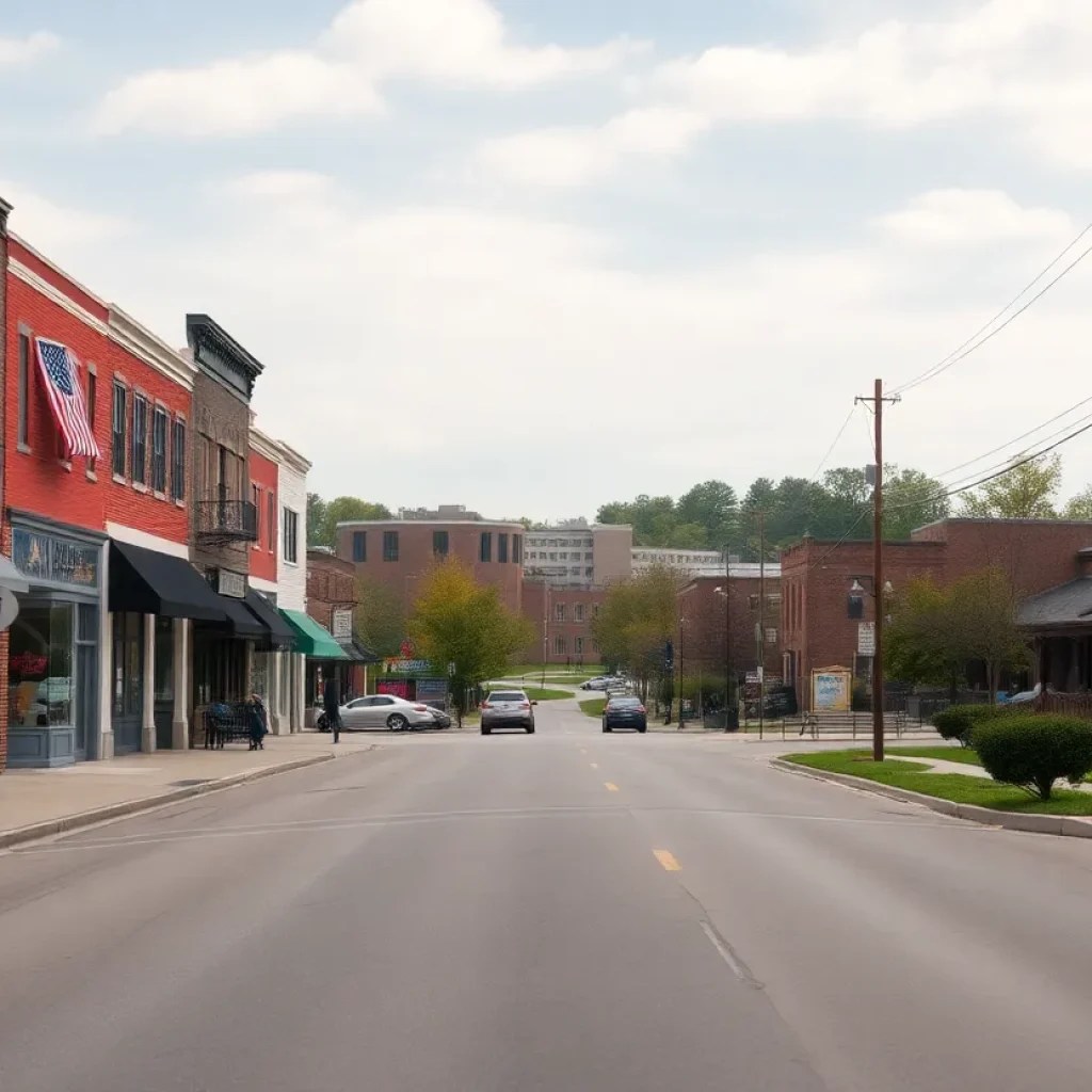 Town of Baldwin, Michigan with view of correctional facility in the background