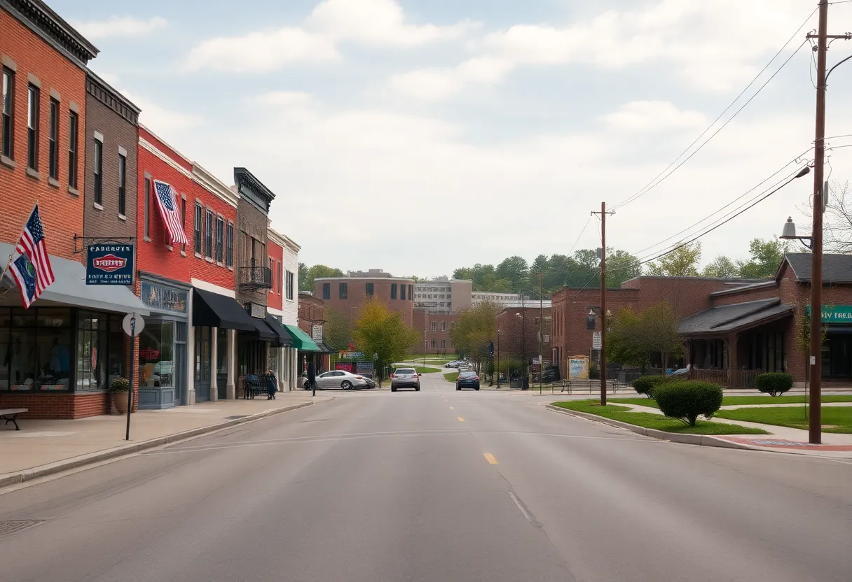 Town of Baldwin, Michigan with view of correctional facility in the background