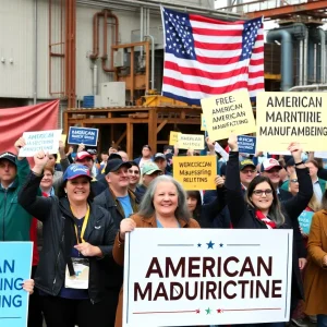 Crowd at Bay City rally advocating for American manufacturing revival