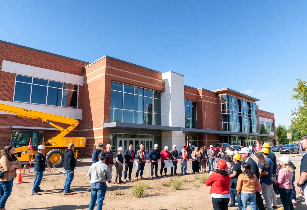 Groundbreaking ceremony for Beecher High School renovation project with community members