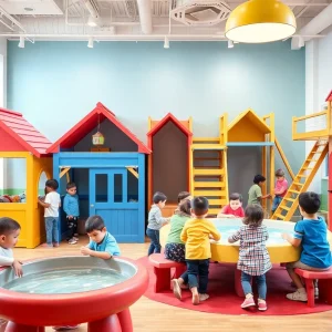 Interior view of Busy Bees Play Cafe with children playing