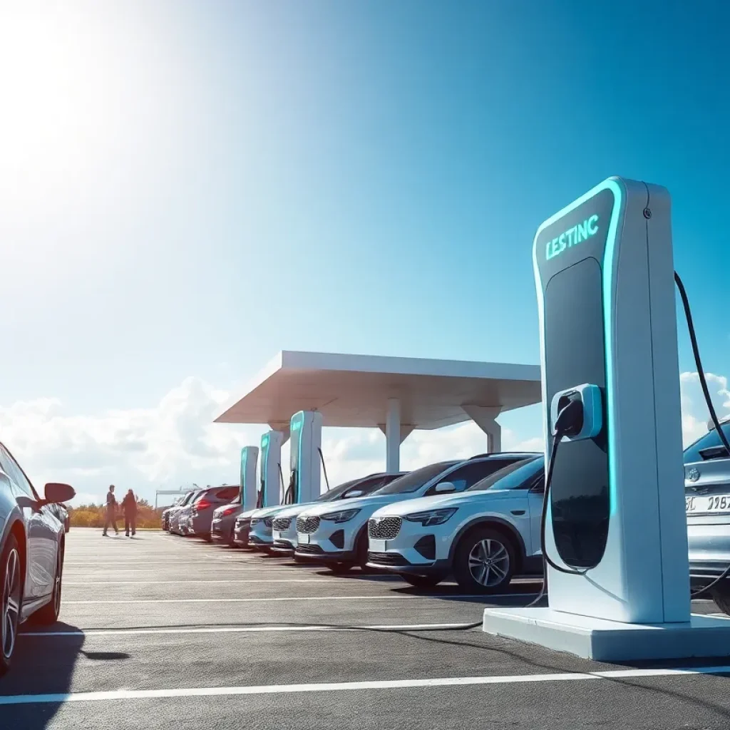 Futuristic BYD electric vehicle charging station in action