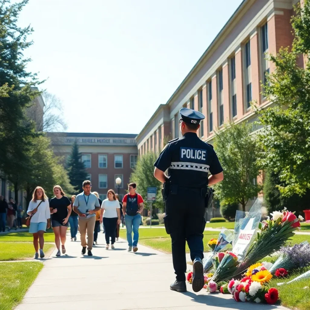 Students participating in campus activities with police presence