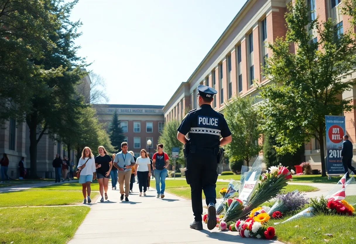 Students participating in campus activities with police presence