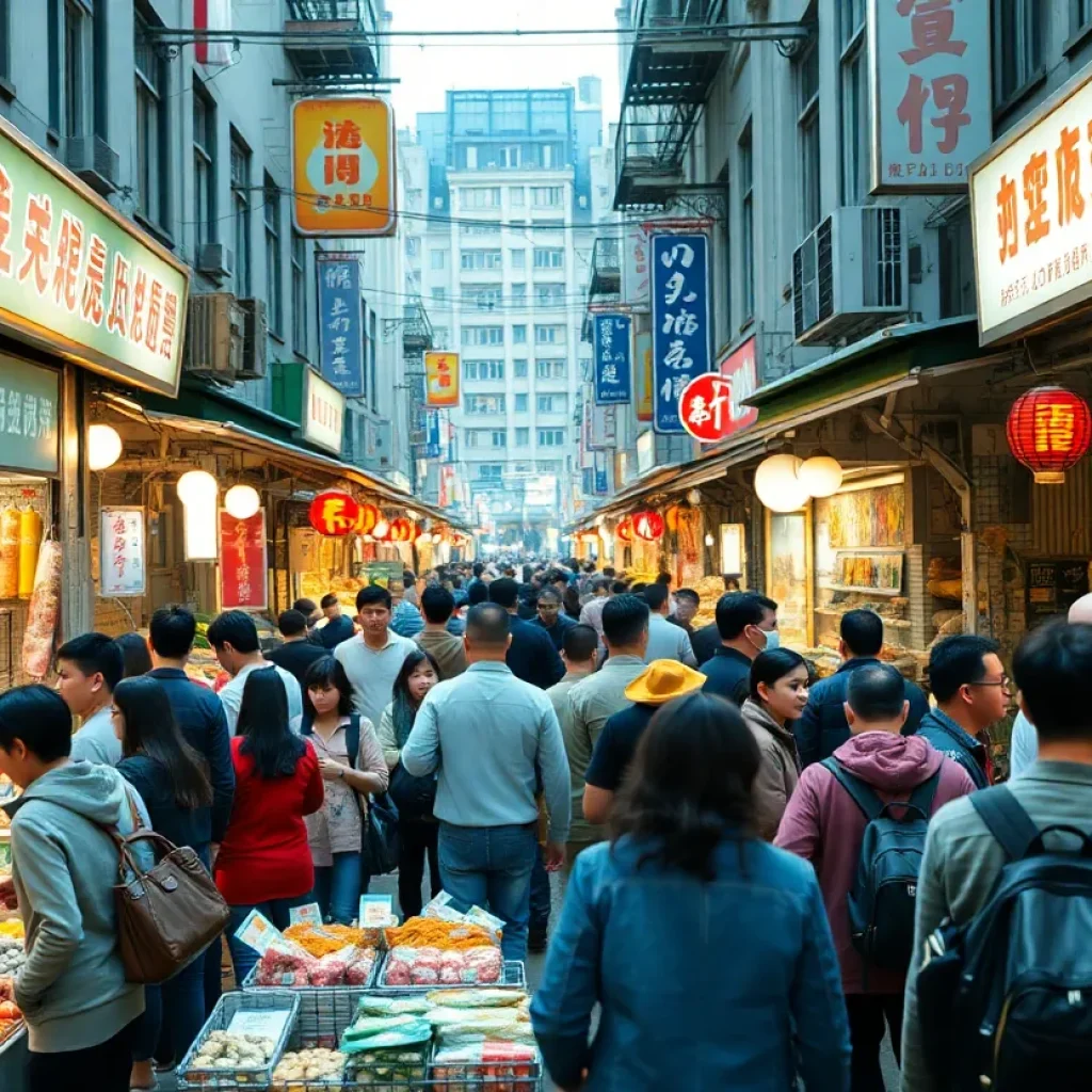 A lively marketplace in China showcasing consumer activities