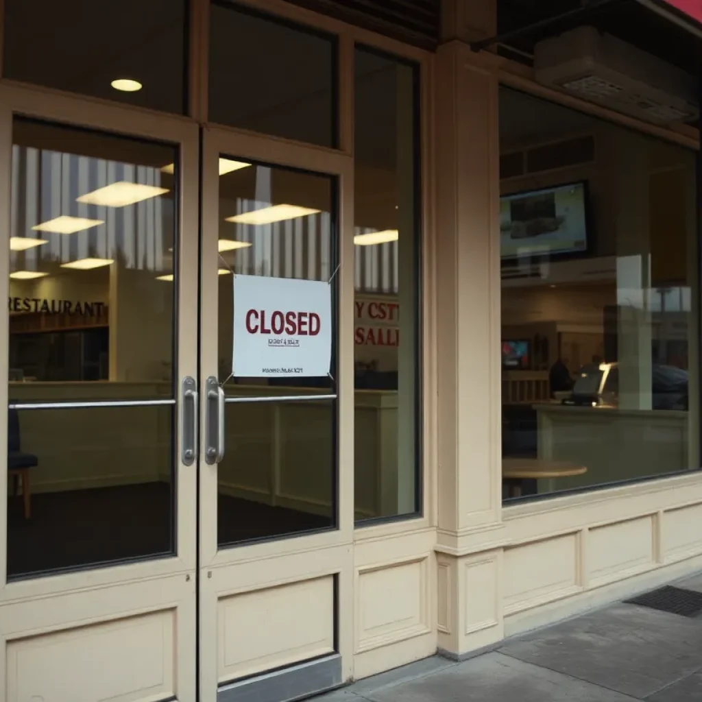 Empty Bar Louie Restaurant storefront with a closed sign