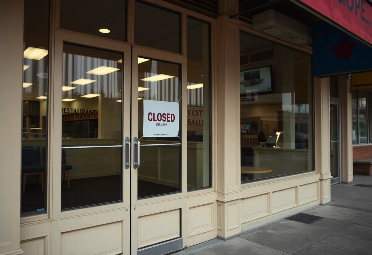 Empty Bar Louie Restaurant storefront with a closed sign