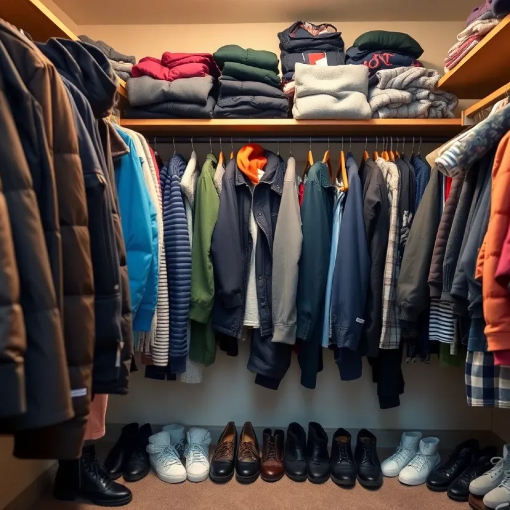 A clothing closet for patients filled with essential clothing items.