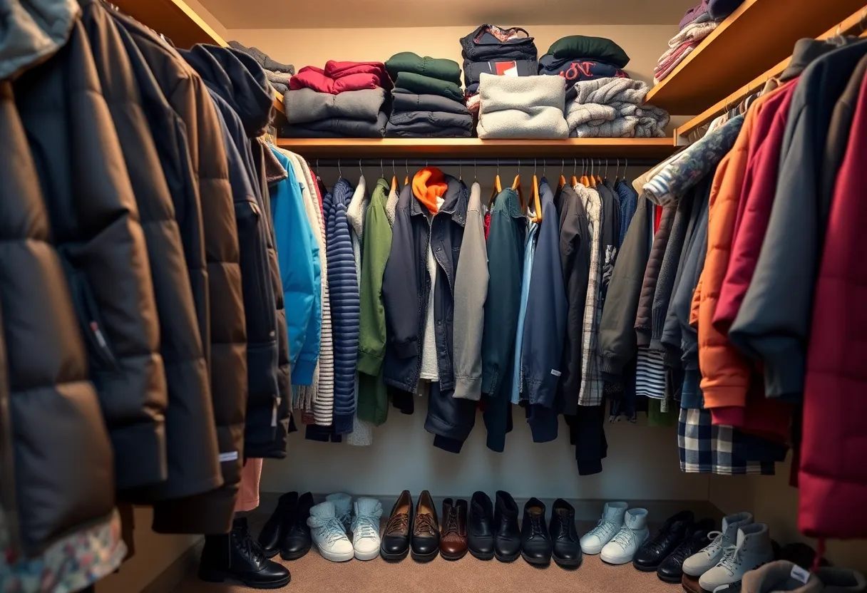 A clothing closet for patients filled with essential clothing items.