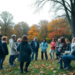 Community members discussing driving safety in a park