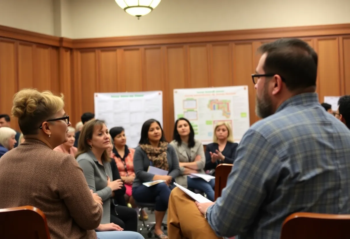 Community members engaged in a meeting about housing solutions for the homeless in Missoula.