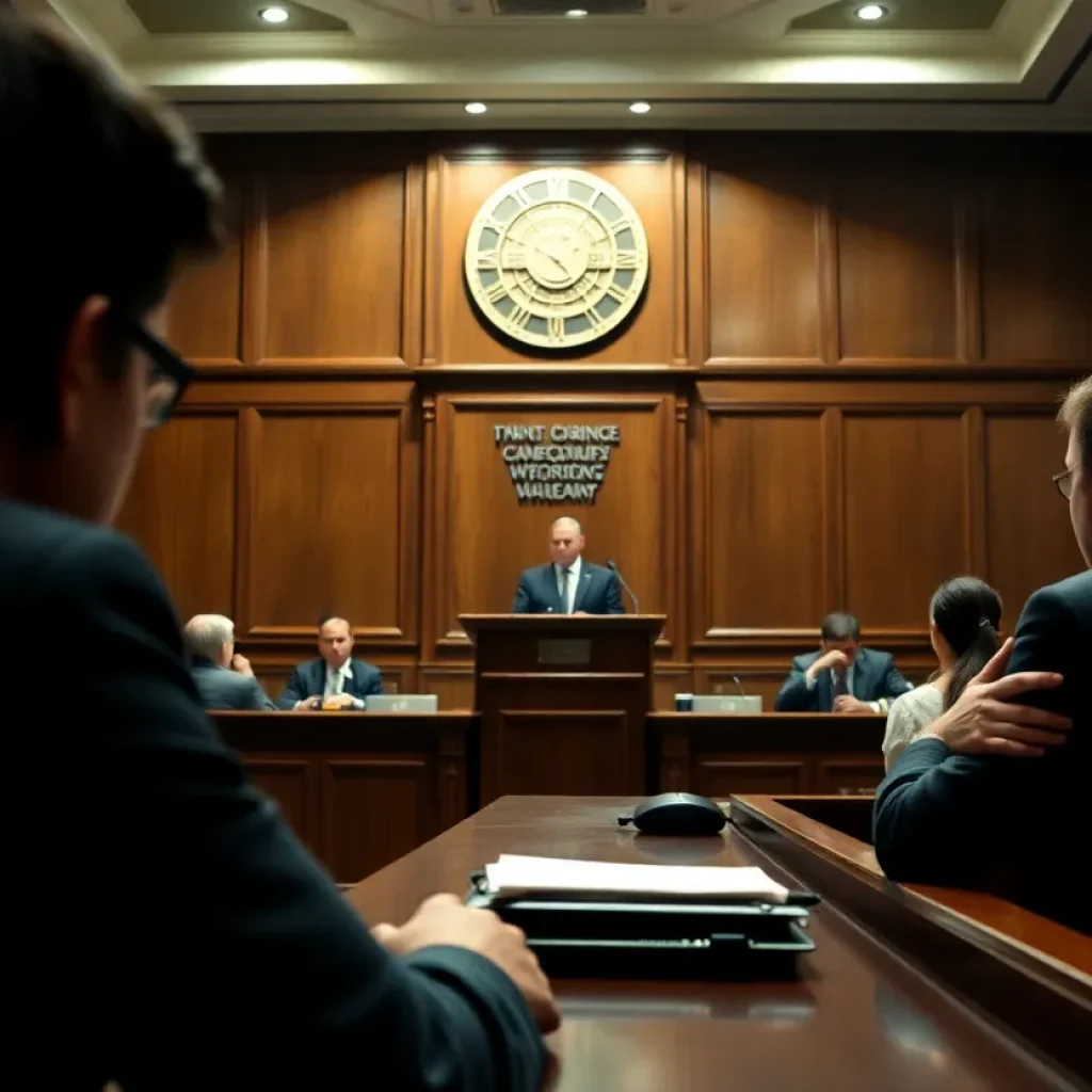 Courtroom scene illustrating legal tensions surrounding a high-profile case