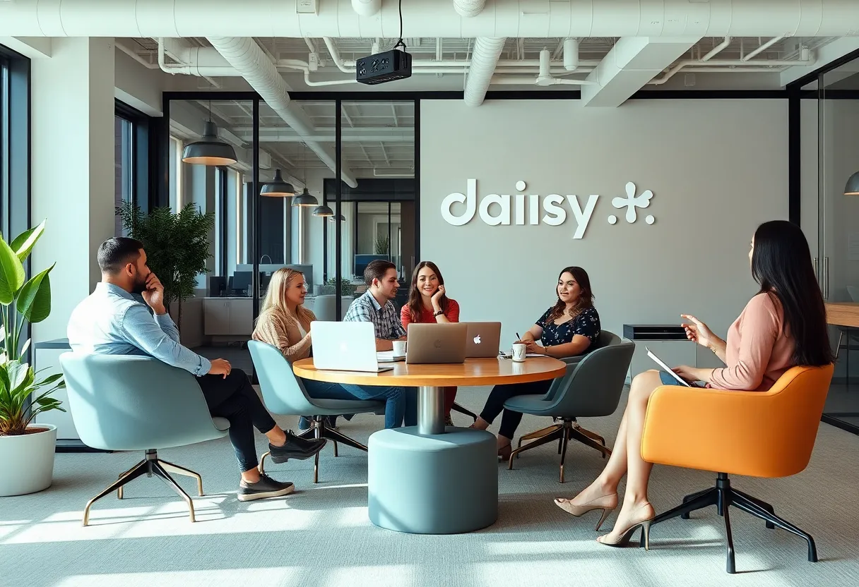 Team members of Daisy engaged in a brainstorming session in their Nashville office