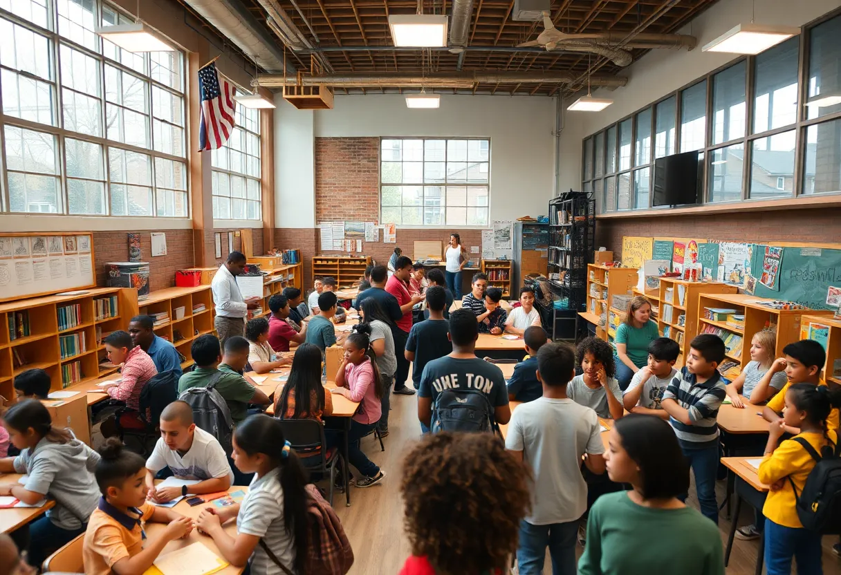 Community members in Detroit discussing education changes