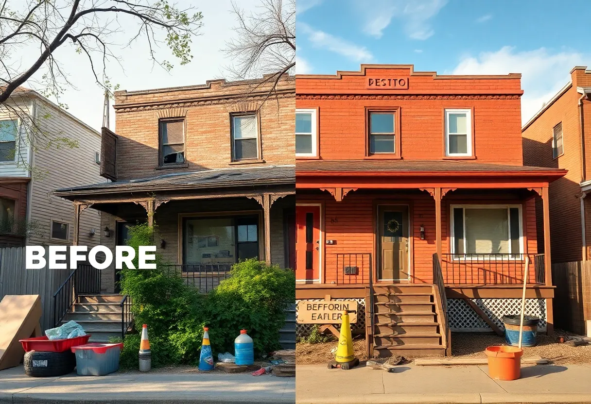 Before and after renovation of a home in Detroit