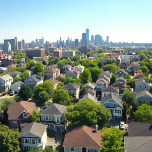 Detroit cityscape with homes illustrating increased property values