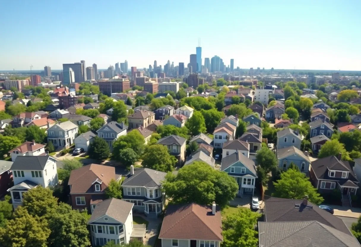 Detroit cityscape with homes illustrating increased property values