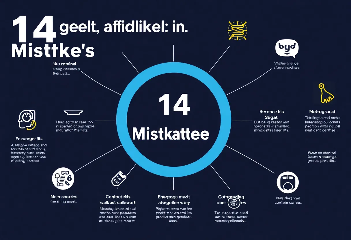 Infographic illustrating 14 digital marketing mistakes to avoid.