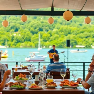 Diners at Dockers Fish House enjoying a seafood meal