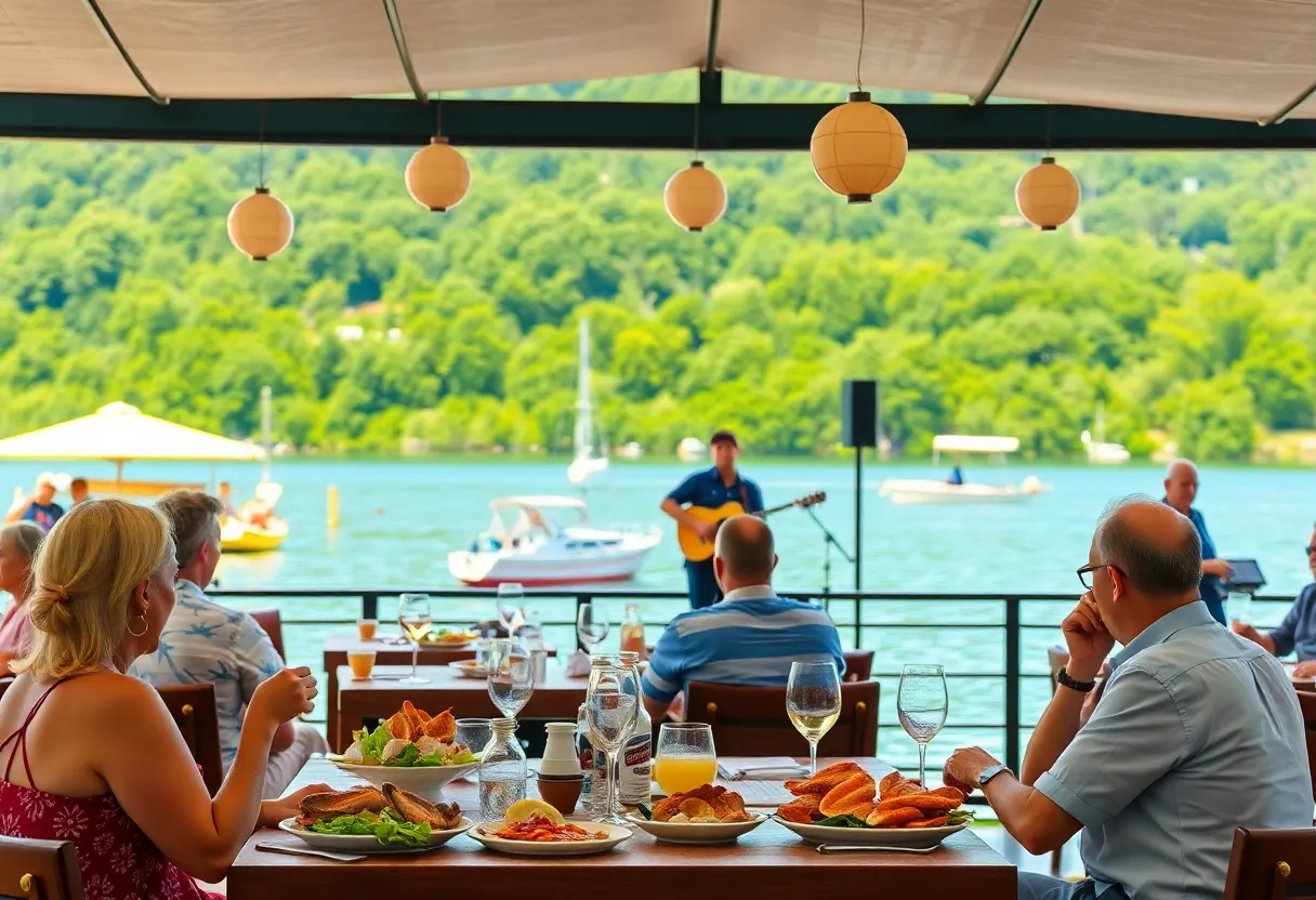 Diners at Dockers Fish House enjoying a seafood meal