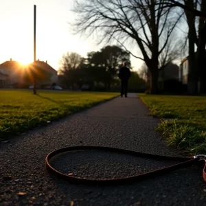 A neighborhood park where a dog lead is found, symbolizing a tragic event.