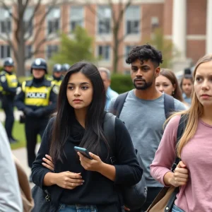 Michigan State University campus with students and police presence