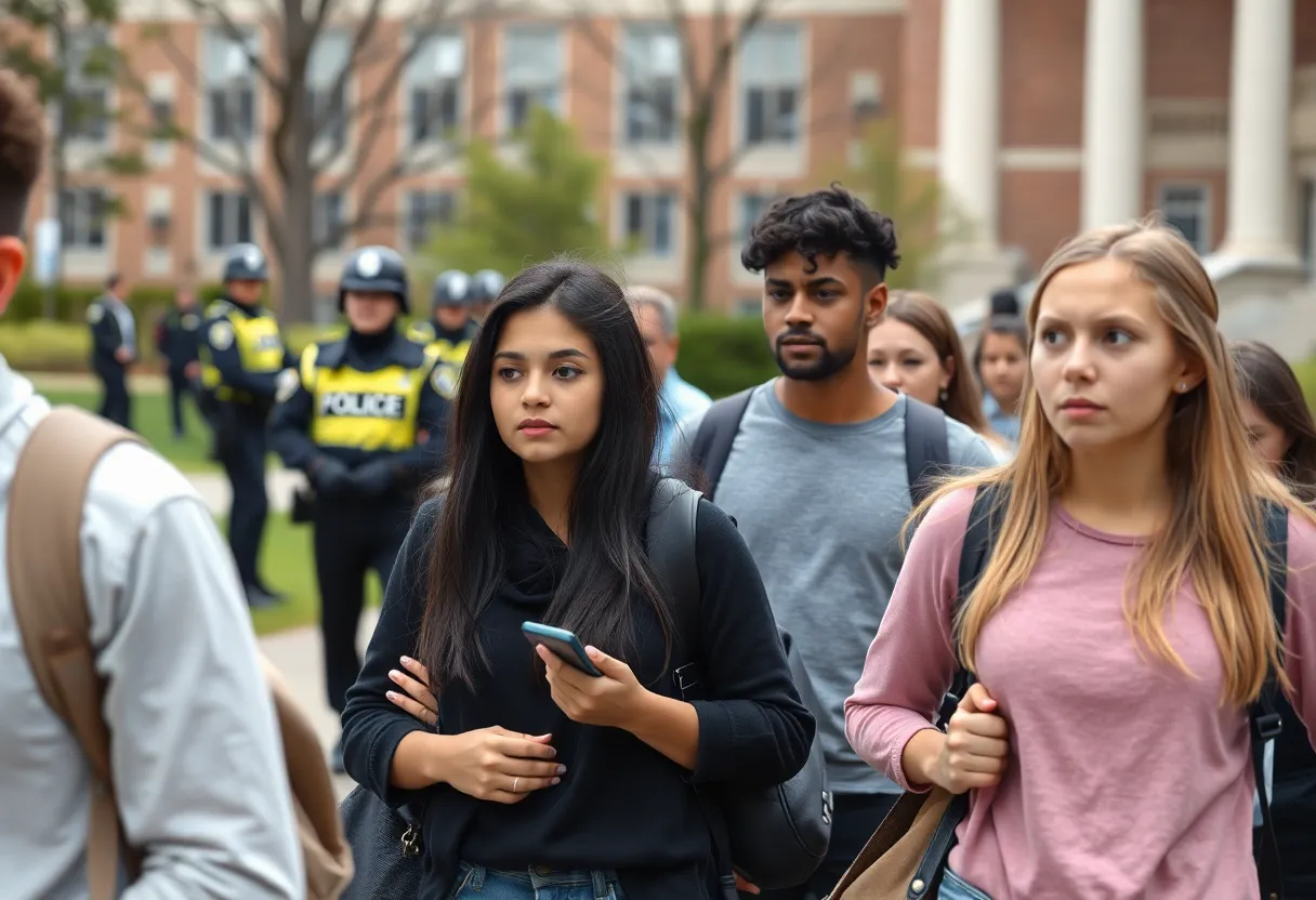 Michigan State University campus with students and police presence