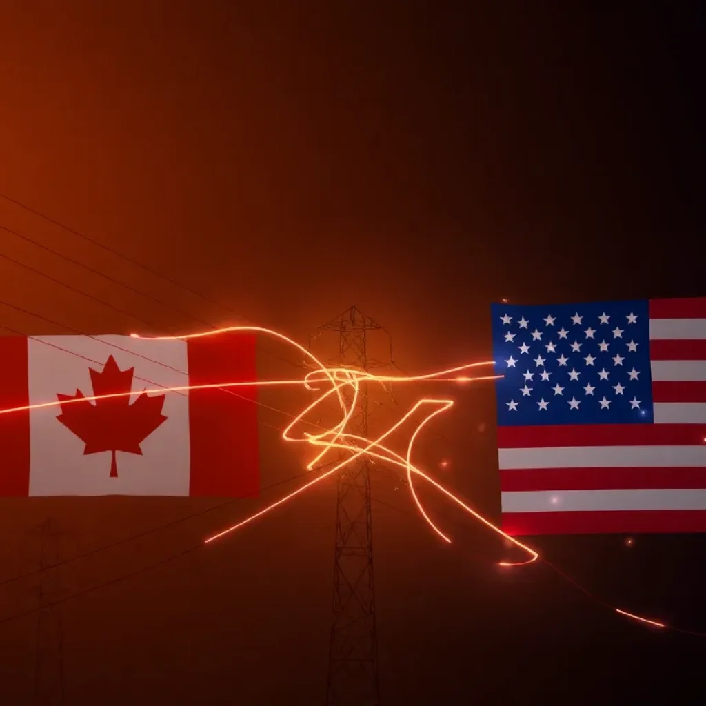 Electricity transmission lines symbolizing trade and economic relations between Canada and the US.