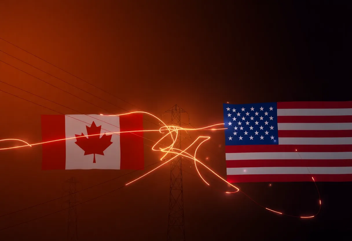 Electricity transmission lines symbolizing trade and economic relations between Canada and the US.