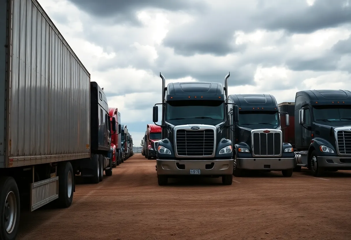 Empty trucks parked in a yard signaling a company closure