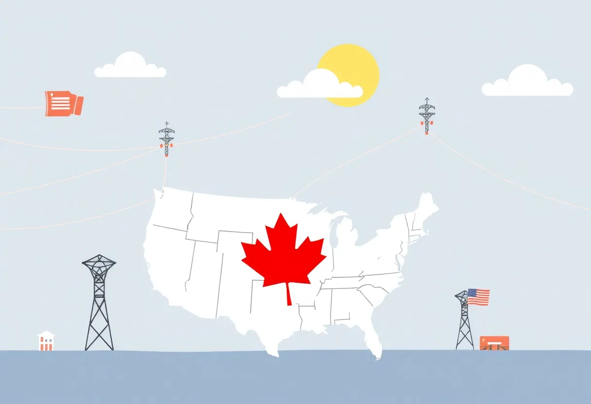 Illustration of power lines symbolizing energy trade between Ontario and the U.S.