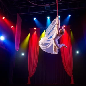 Aerialist performance in a Broadway production.