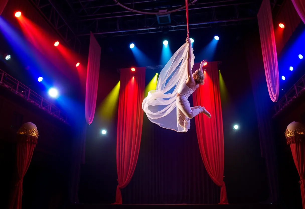 Aerialist performance in a Broadway production.