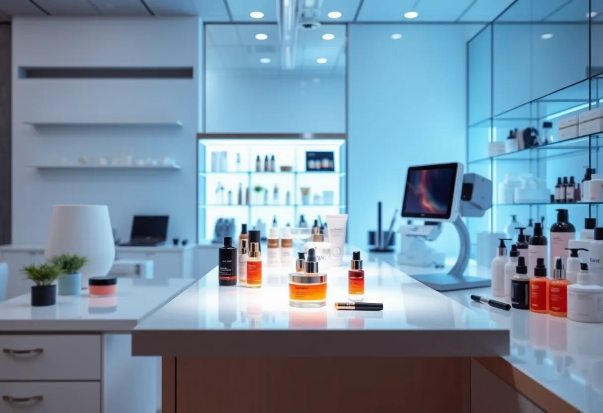 Beauty lab with technology instruments representing Estée Lauder and Microsoft partnership.